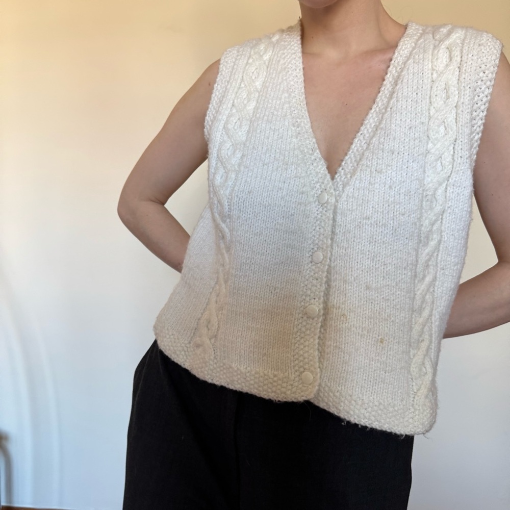 Hand knit white sweater vest